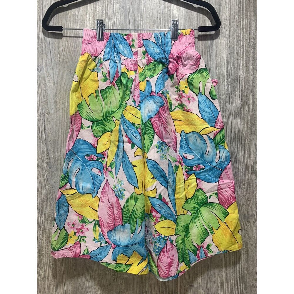 Vintage American Weekend Floral Elastic Waistband Shorts Made in USA Size S